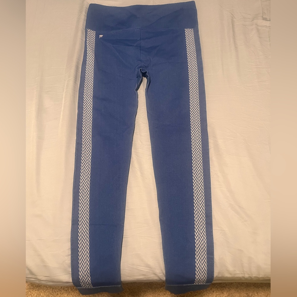 Fabletics Blue Leggings with White Chevron Stripes